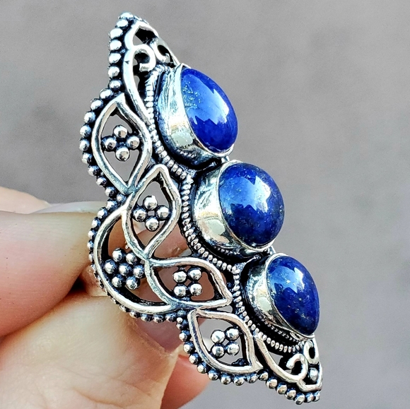 New Lapis Lazuli Silver Statement Ring. - Picture 5 of 12